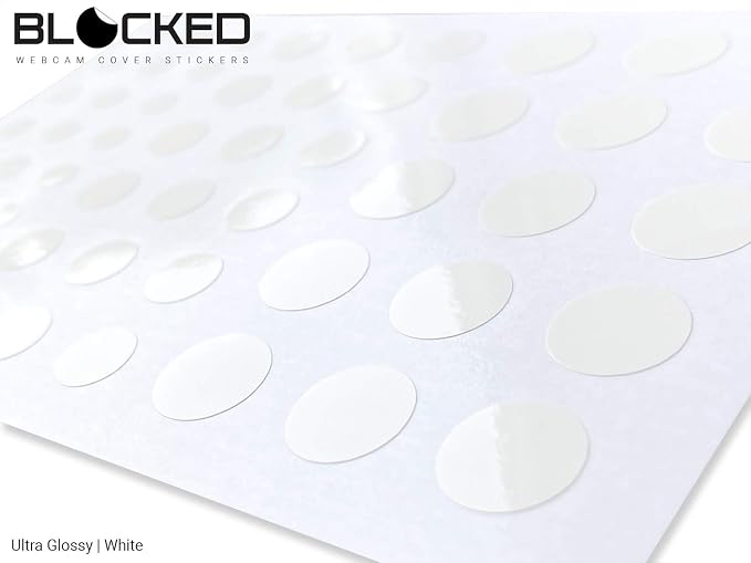 BLOCKED Original Vinyl Webcam Cover Stickers | Restickable & Stackable Privacy Covers | for All Camera-endable Devices | 3-Sizes | 57 White (Ultra Glossy)