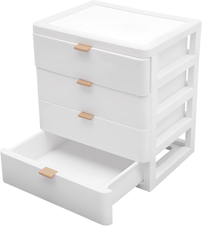 Modern Desktop Organizer, Drawer Storage Box, Desk Organizer White, Office Desk Tidy, Minimalist Storage Solution, Smooth Slide Drawer, Home Office Vanity Study, Durable Multi Use