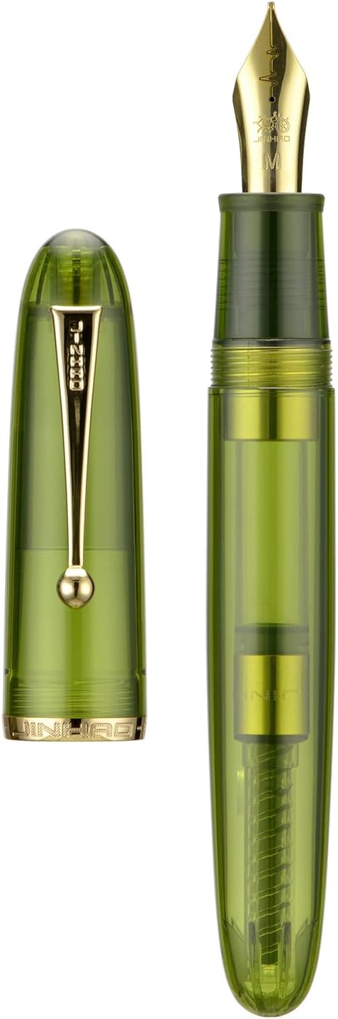 Jinhao 9019 Fountain Pen Dadao Series Heartbeat Nib, #8 Medium Point Green Acrylic Gold Trim with Large Converter