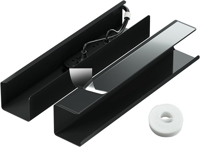 2 Pack No-Screw Cable Management Under Desk, Self-Adhesive Cord Organizer, Wire Management Tray for Office and Home (Black)