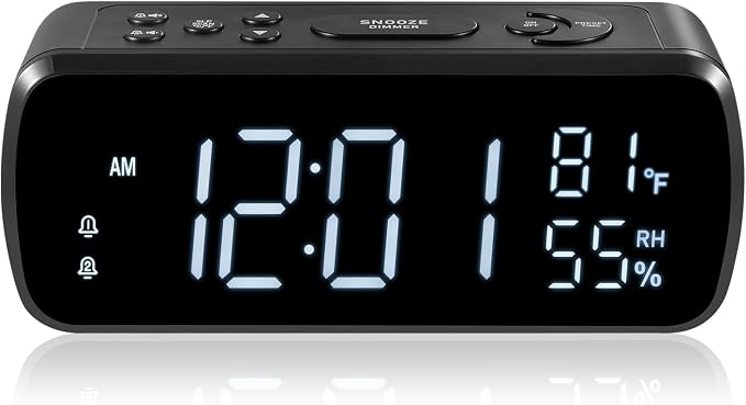 G Keni Digital Alarm Clock with FM Radio for Bedroom | 2 Alarms with Large LED Display,Snooze,USB Charger,Preset, Dimmer,Sleep Timer,Temperature,Relative Humidit,Adjustable Volume
