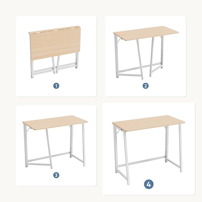 DUMOS 31.5 Inch Folding Desk, Foldable Computer Table for Small Spaces, Metal Frame Gaming Writing Work Station, Mini Home Office Surface, Oak