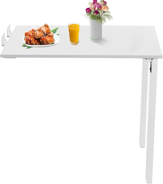 Wall Mounted Folding Dining Table, 30in L Wood Drop-Leaf Desk With Support Legs, Thickened Plate & Bearing Capacity 132lbs For Small Space, Laundry, Dining Room, Bedroom, Home Office. (White)