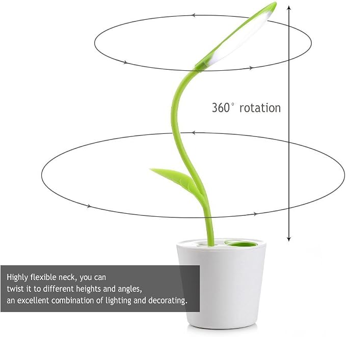 Flexible USB Touch Desk Lamp, Flexible Neck LED Desk Lamp 3 Level of Brightness Sapling Pot with Plant Pencil Holder for Office Study Reading (Dark Green)