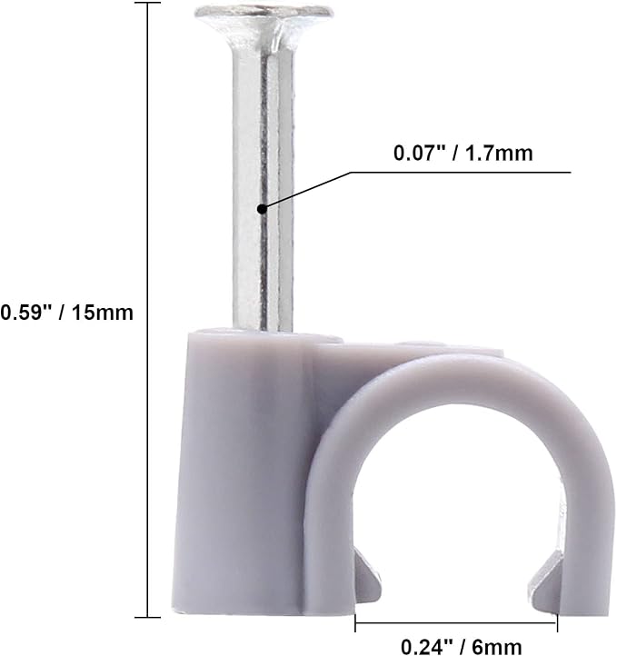 1/4" / 6mm Half Clamp J-Hook Cable Clips with Nail, Gray, 100pcs | Nail in Cable Clips, Ethernet Cable Nails Tacks Clips