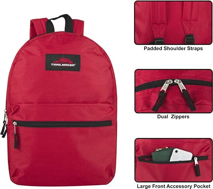 Trail maker Backpack with School Supplies for Kids - 20 Piece Back to School Supplies with 17" Backpack (Red Pack)