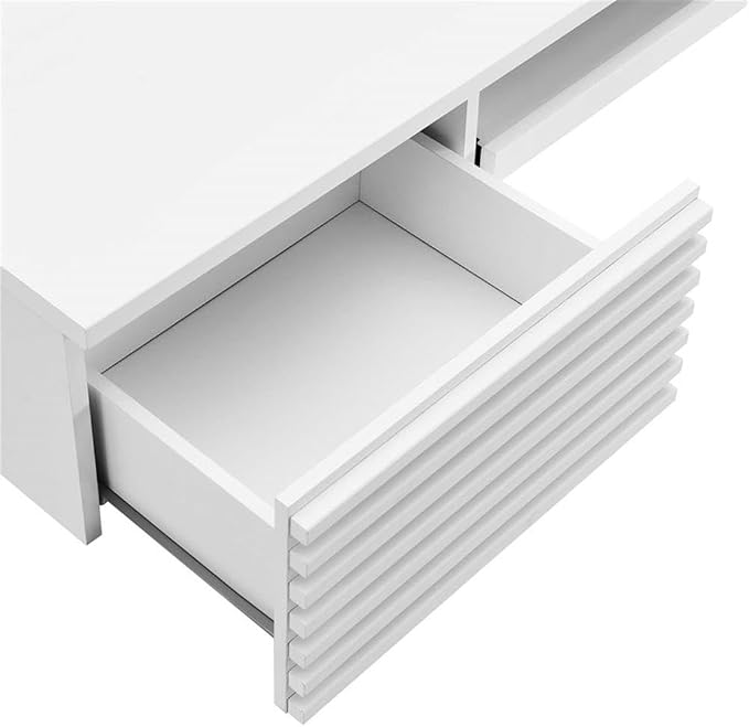 Pemberly Row Wall-Mount Office Desk, 60 in Wide Particleboard with Wood Grain Laminate, White Finish, Pull-Out Keyboard Tray, Full-Extension Drawers, Mid-Century Modern Style for Home Office or Dorm