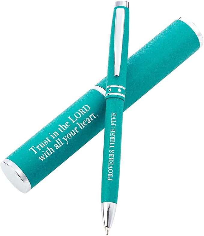 Christian Art Gifts Stylish Classic Teal Ballpoint Pen with Matching Gift Case for Women, Proverbs 3:5 'Trust in the Lord'