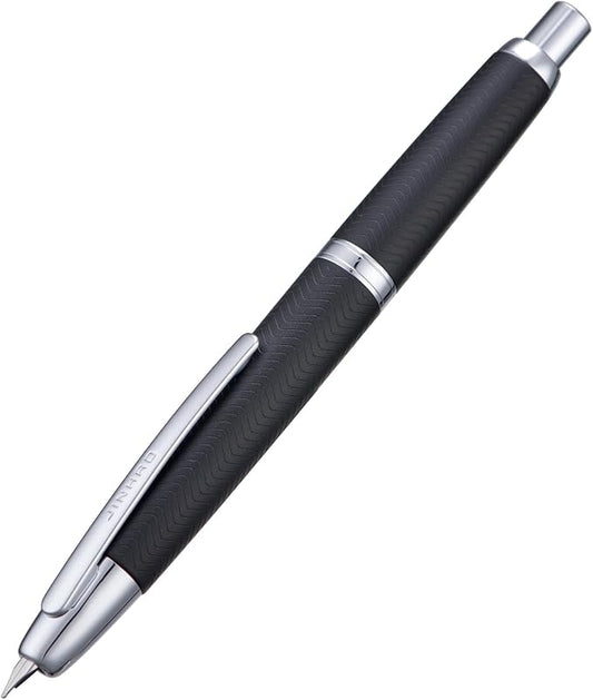 Jinhao 10 Press Fountain Pen with Box, Wavy Matt Black Chromium Retractable Fine Nib with Converter Set (Silver Clip)