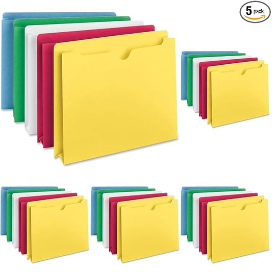 Smead File Jackets Letter Size for File Folders, Reinforced Straight-Cut Tab, 2" Expansion, Letter Size, Assorted Colors, 10 Per Pack (75688) (Pack of 5)