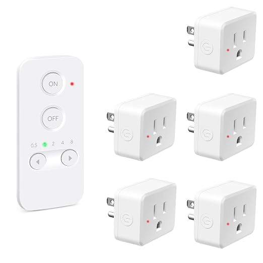 NineLeaf Programmable Remote Timer Switch & Wireless Outlet Plug, 500ft Range Plug in Light Switch, 15A/1500W Wall Mounted On/Off, No Wiring Needed for Fans, Christmas Lights, 1Remote 5Outlets