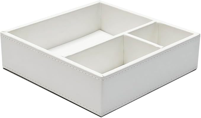 UnionBasic Flat 3-Slot Small Desk Drawer Tray Stationery Sundries Gadget Organizer Storage Box Business Card Holder Key Container, White Square