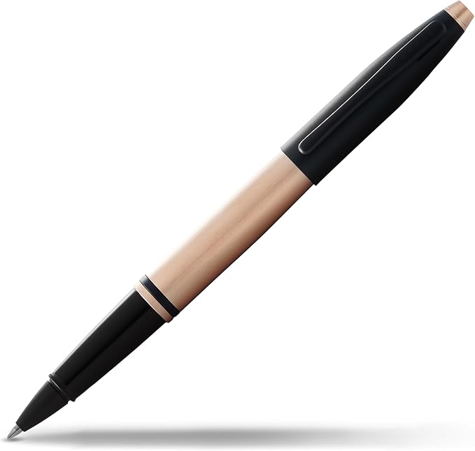 Cross Calais Brushed Rose Gold Plate and Black Lacquer Rollerball Pen - High-End Pen for Everyday Use - Professional Desk Essential - Smooth Writing - Durable Construction - Black Ink