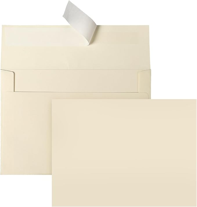 Cream Blank Flat Note Cards and Envelopes (NOT FOLDED), Goefun 5x7 Flat Cream Cardstock and A7 Envelopes Self Seal 100 Pack for Wedding, Invitations, DIY Postcards, Thank You Cards & All Occasion
