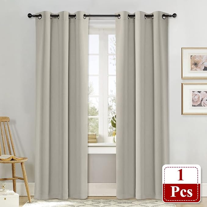 NICETOWN Natural Room Darkening Curtain and Drape Energy Efficient Warmth Solid Grommet Curtain for Office & Classroom (Sold Individually, 42 inches Wide by 84 inches Long)