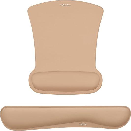 MOSISO Wrist Rest Support for Mouse Pad & Keyboard Set, Ergonomic Mousepad Non-Slip Base Home/Office Pain Relief & Easy Typing Cushion with Neoprene Cloth & Raised Memory Foam, Mocha