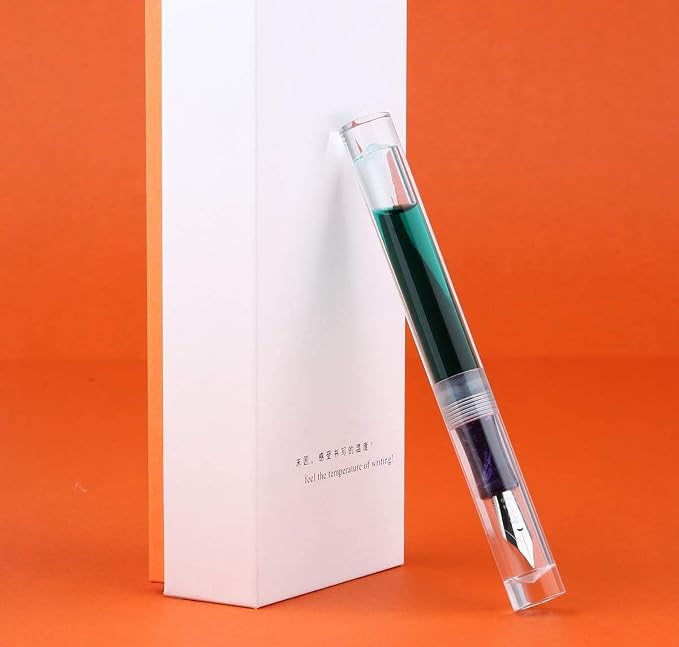 Lanxivi Majohn C1 Fountain Pen Fine Nib Clear Transparent Acrylic Resin, Mini Pocket Pen, Eyedropper,Cartridges and Converter Filling