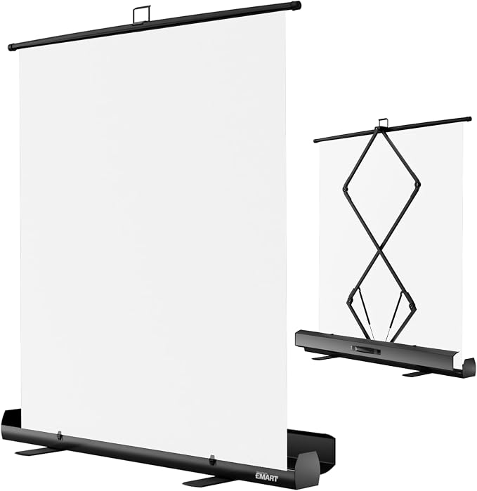 EMART 58x74in Collapsible White Backdrop Screen, Retractable Chroma Key Panel for Photo Background Removal, Portable Wrinkle-Resistant Backdrop with Stand for Streaming, Photographic Studio, TikTok