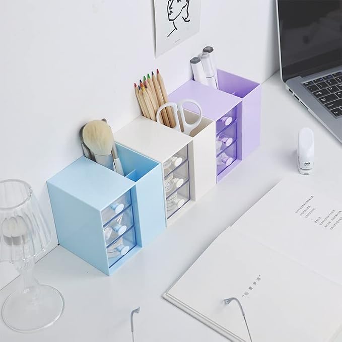Pen Holder Pencil Cup Holder Desk Organizer Office Stationery Supplies Organizers, 4 Compartments Desk Office and School (Purple)