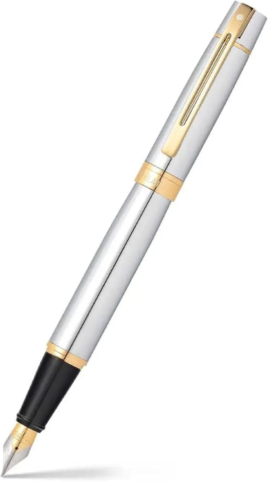 Sheaffer 300 Chrome Fountain Pen with Gold Tone Trim and Fine Nib