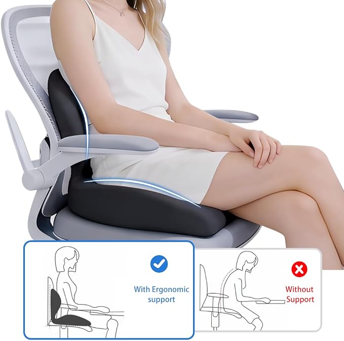 Adjustable Memory Foam Lumbar Cushion - Ergonomic Lower Back Support Pillow with Cotton Cover, Mid-Height Customizable Design for Office Chair, Car Seat, Long Sitting (Black, Large)