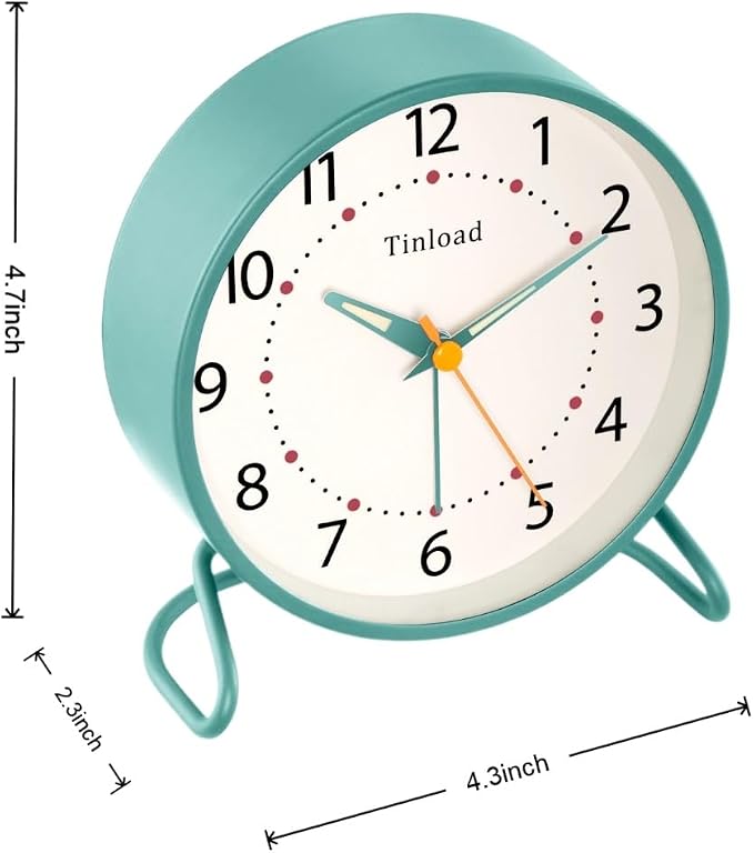 Tinload 4.5" Antique Retro Analog Alarm Clock, Small Silent Desk Clock with Manual Light, Snooze, for Living Room, Bedroom, Bedside, Desk(Green)