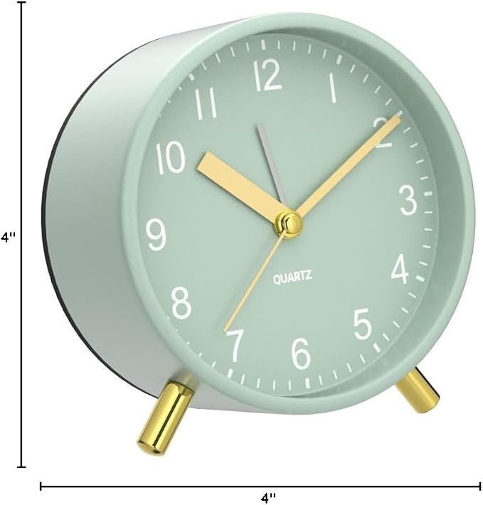 JALL Analog Alarm Clock, 4 inch Super Silent Non Ticking Small Clock with Night Light, Battery Operated, Simple Design, Easy Setting for Office, Bedroom, Bedside, Desk, Teens, Elders, Adult, Green