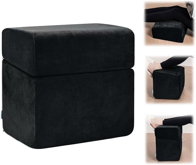 3 Adjustable Heights Foot Rest for Under Desk at Work - Ergonomic High Density Foam Footrest with Washable Cover, Foot Stools for Office, Home, Gaming (Black)