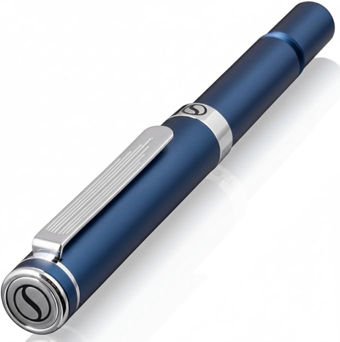 Scriveiner Blue Rollerball EDC Luxury Pen, Stunning Pocket Pen with Chrome Finish, Cool Writing Pen, Best Gift for Men & Women, German Schmidt Refill, Nice Present, Fancy Office Designer