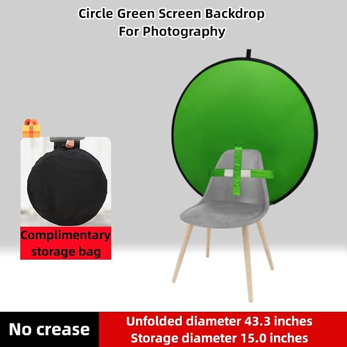 Portable Green Screen Chair 43.3in – Double Sided Foldable Greenscreen Backdrop with Stand, Chroma Key for Streaming Games, Zoom Calls & Photography
