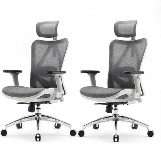 SIHOO M57 Ergonomic Mesh Office Chair, High Back Home Desk Chair with 3D Armrests, Lumbar Support and Adjustable Headrest, Comfortable Computer Chair, Hold 330 LBS-2 Packs-Light Grey