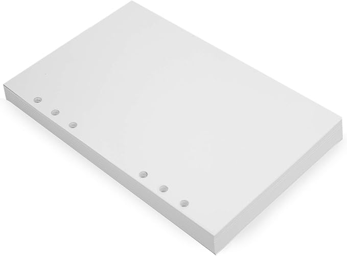 Wanderings A5 6-Ring Binder Planner Inserts - 8.3 x 5.6" - Thick Cream Color Blank Loose Leaf A5 Paper Refills Compatible with Filofax 6 Hole 100 Sheets 200 Blank Pages