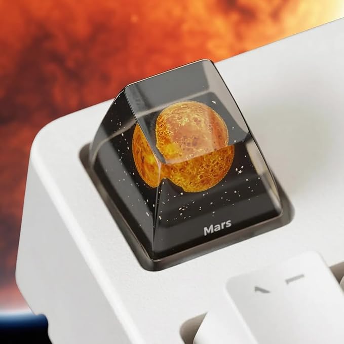 Mars Planet Artisan Keycap Solar System - 1U ESC, R1 SA Profile Custom Handmade Resin Cherry MX Switch Key Cap Mechanical Keyboard, Cool Tech Gifts for Men, Dad, Father, Gamer, Space Lover