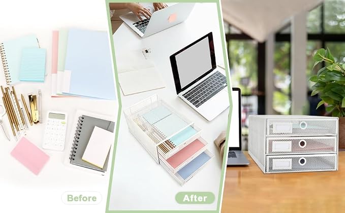 Exerz Paper Sorter 3 Drawer Wire Mesh A4 / Desk Multifunctional Desk Organiser/Multi-Layer Letter Tray - for Documents, Magazines, Notebooks and Letter (White) | Desk Organiser Pull Out Trays Keep Files Letters Magazines Folders Notebooks Neatly Separa...