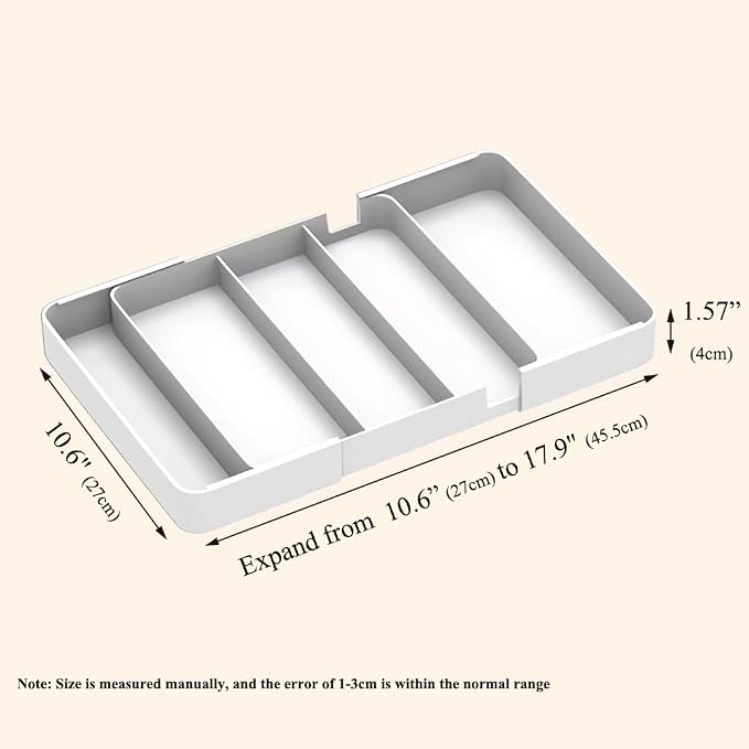 Shallow Desk Drawer Organizer, 1.57" Modular Expandable Tray | White Divider Bins For Office Stationery, Makeup & Kitchen Utensils, Fits 4cm Low-Profile IKEA Alex, BPA-Free PET.