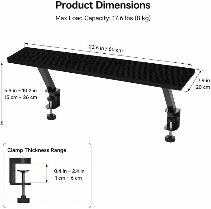 25.98'' x 9.84 ''Desktop Extender Suitable for Ergonomic Computer Monitors and Laptop risers -Floating Desktop Organizer with Clip-on Base (Black)