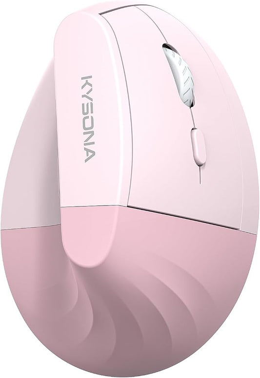 KYSONA EM18 Wireless Ergonomic Vertical Mouse, Ergo Design, Bluetooth Cordless Mouse for Medium/Large Hands, Silent Click, 5-Level Adjustable DPI, Carpal Tunnel Mice for Computer/PC/Mac/Laptop, Pink