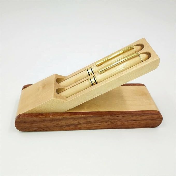 Fancy Minimalist Wooden Pens - Gentlemen Nice Pens Handcrafted Unique Business Pens for Men, Cool Old Fashioned Pen and Case Set Wood Pen Gift for Journal Writing (Double)