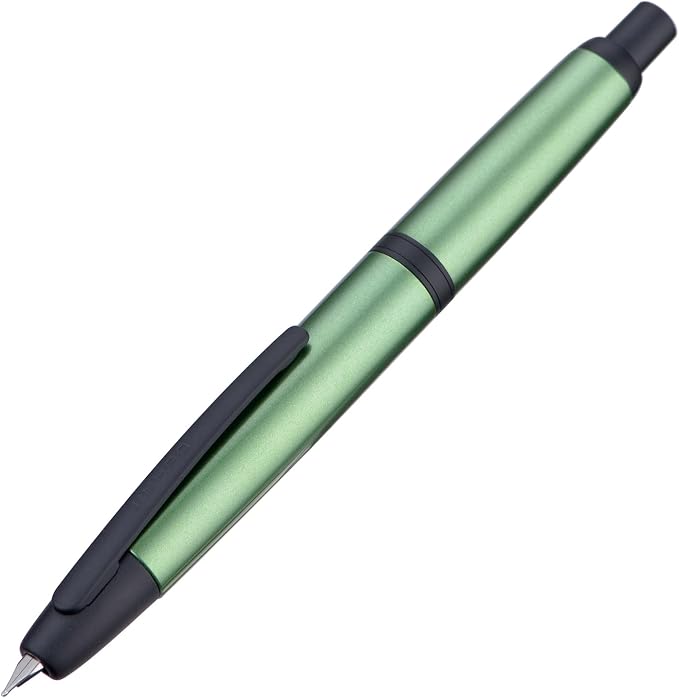 Jinhao 10 Press Fountain Pen with Box, Sea Pine Green Retractable Fine Nib with Ink Converter Set (Black Clip)