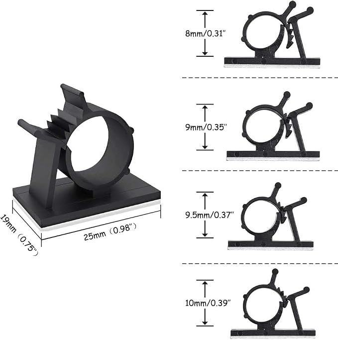 Viaky 30 Pcs Black Clips Self Adhesive Backed Nylon Wire Adjustable Cable Clips Adhesive Cable Management Drop Wire Holder | Nylon Self Adhesive Cable Clips Cord Organizer for Desk,Wall,Heavy Duty Sticky Wire Holder Clips for Cable Width 0.4''(10mm)