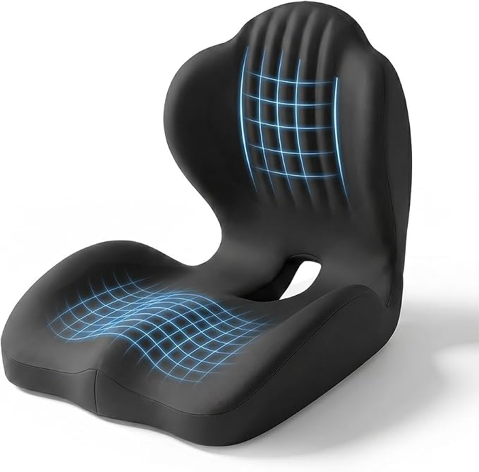 ROWPOZ Ergonomic Memory Foam Seat Cushion with Lumbar Support | Breathable Car and Office Chair Cushion with L-Shaped Cutout for Long Drives, Office and Home