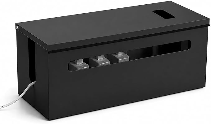Slim Metal Large Cable Management Box Cord Hider Wire Organizer Boxes | Power Strip Box for Electrical Cord Hiding, Home Office Floor and Desk Cables Hider, TV Wires Storage Organization