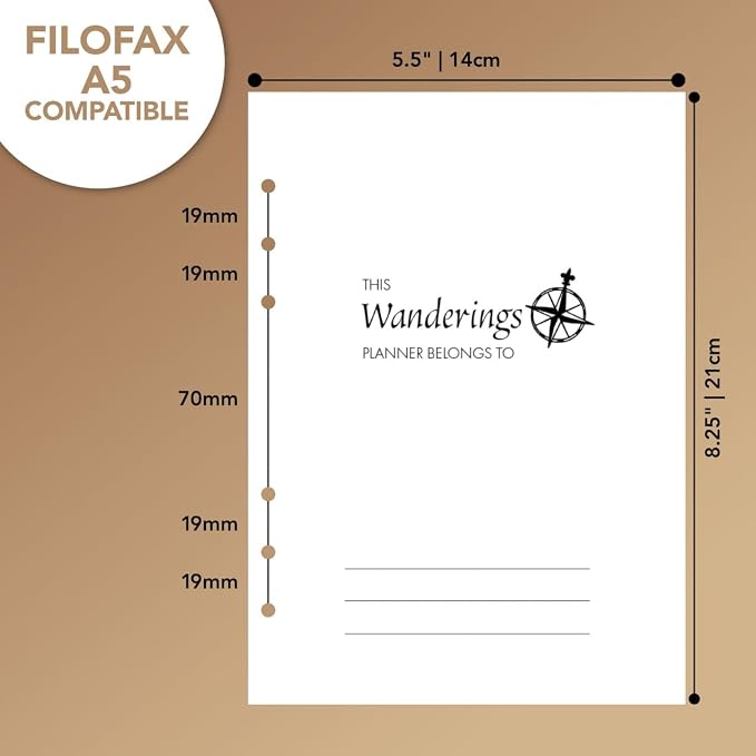 Wanderings 2027 Calendar Planner Inserts - Ivory Color - Thick Monthly Weekly Calendar Refill for A5 6-Ring Binder Planner Compatible with Filofax 8.3 x 5.6 (21 x 14.2cm) Sep 2026 - Dec 2027