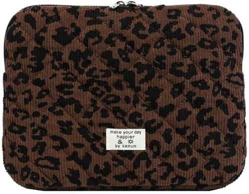 Leopard Puffy Laptop Sleeve 11,13,15 Inch Cheetah Print Quilted Laptop Case Protective Padded Computer Sleeve for MacBook (Coffee, 13-14 Inch)