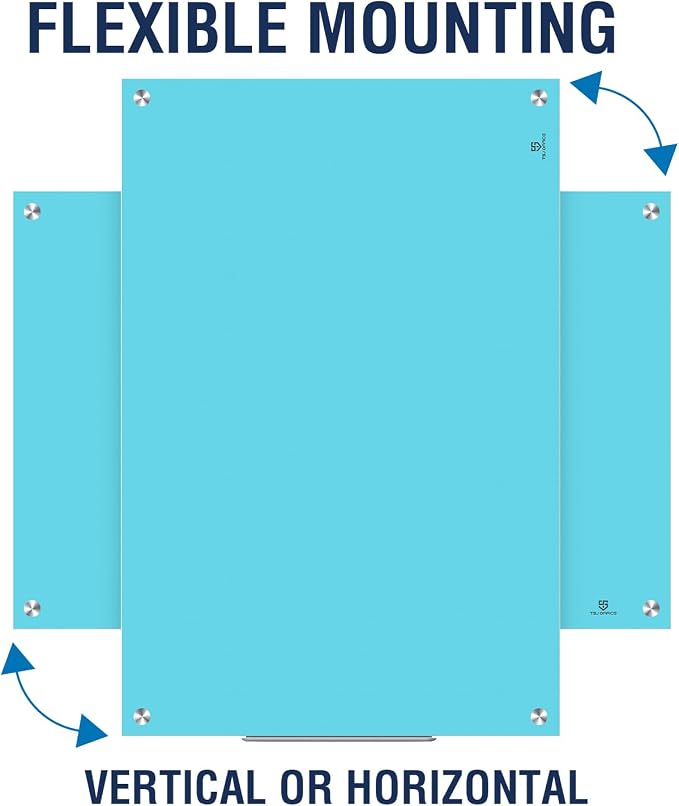 TSJ OFFICE Glass Dry-Erase Board - 36 x 24 Inches Wall Mounted Magnetic Whiteboard, Large Frameless Glass White Board for Office, Home & School, Blue