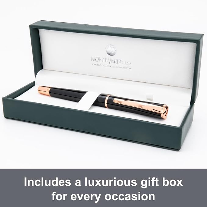 Monteverde USA Impressa Fountain Pen Black with 18 Karat Rose Gold Trim - Broad Point - JoWo German Nib
