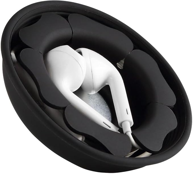 MAIRUI Wired Earbud Case Earphone Headphone Cord Organizer Earbuds Wrap Soft Silicone Magnetic Holder Storage Tangle Free Cable Winder(Black)