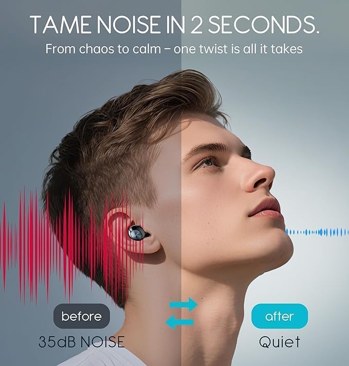 Adjustable Noise Cancelling Earplugs 14-35dB SNR,Reusable Silicone Ear Plugs for Sleeping with 8 Eartips and Case for Sleep Concerts,Work,Study,Snoring,Travel (Onyx)