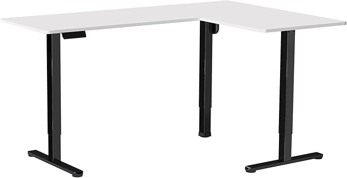 VIVO Corner Standing Desk, 63 x 47 inch Reversible L-Shaped Workstation, Electric Height Adjustment, Home, Office, and Reception Rooms, White Table Top Black Frame, DESK-E3CTBW-47