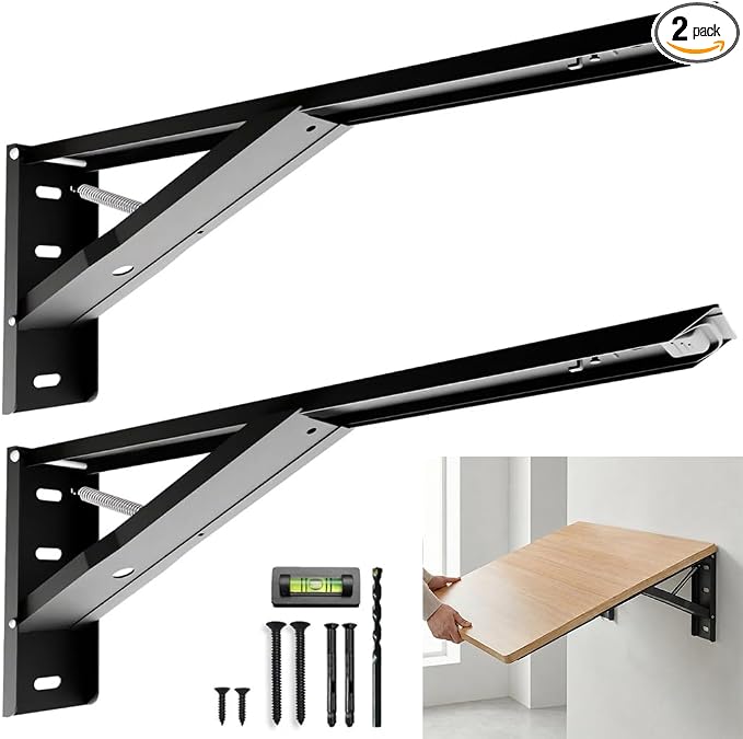 Balin Designs Folding Shelf Brackets 20 Inch Heavy Duty, Set of 2, 500 lbs, Collapsible Bracket with Locking Hinge for Fold Down Table, Wall Mounted Desk, Workbench, Laundry Room – Space Saving